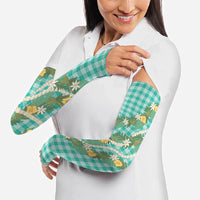 Aloha Puakenikeni Anthurium Pikake Lei Arm Sleeves Marine Hawaiian Palaka Pattern