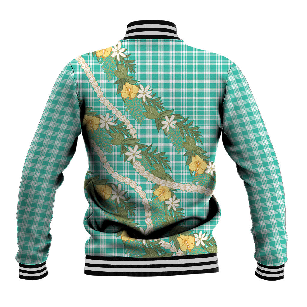 Aloha Puakenikeni Anthurium Pikake Lei Baseball Jacket Marine Hawaiian Palaka Pattern LT9 - Polynesian Pride
