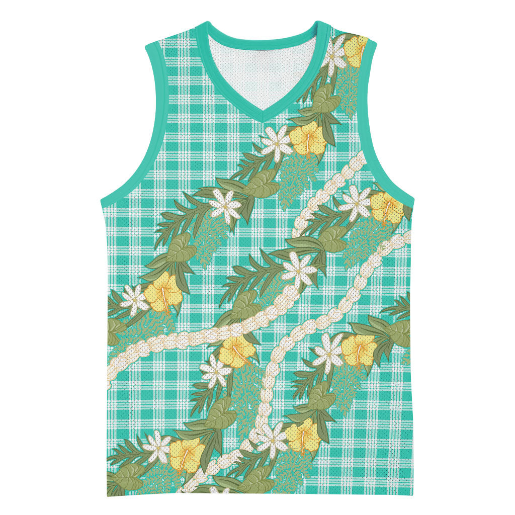 Aloha Puakenikeni Anthurium Pikake Lei Basketball Jersey Marine Hawaiian Palaka Pattern