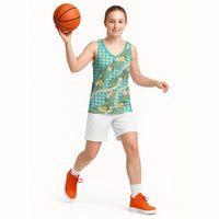 Aloha Puakenikeni Anthurium Pikake Lei Basketball Jersey Marine Hawaiian Palaka Pattern