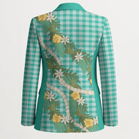 Aloha Puakenikeni Anthurium Pikake Lei Blazer Marine Hawaiian Palaka Pattern