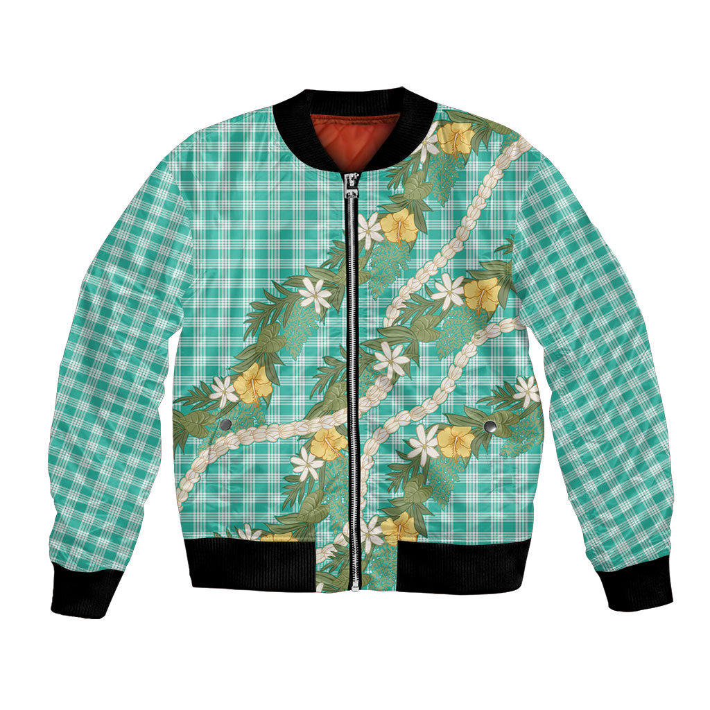 Aloha Puakenikeni Anthurium Pikake Lei Bomber Jacket Marine Hawaiian Palaka Pattern