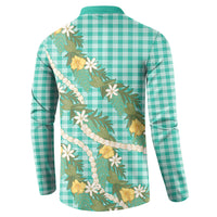 Aloha Puakenikeni Anthurium Pikake Lei Button Sweatshirt Marine Hawaiian Palaka Pattern