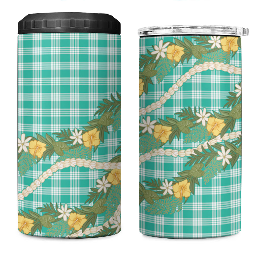 Aloha Puakenikeni Anthurium Pikake Lei 4 in 1 Can Cooler Tumbler Marine Hawaiian Palaka Pattern LT9 One Size: 16 oz Marine - Polynesian Pride