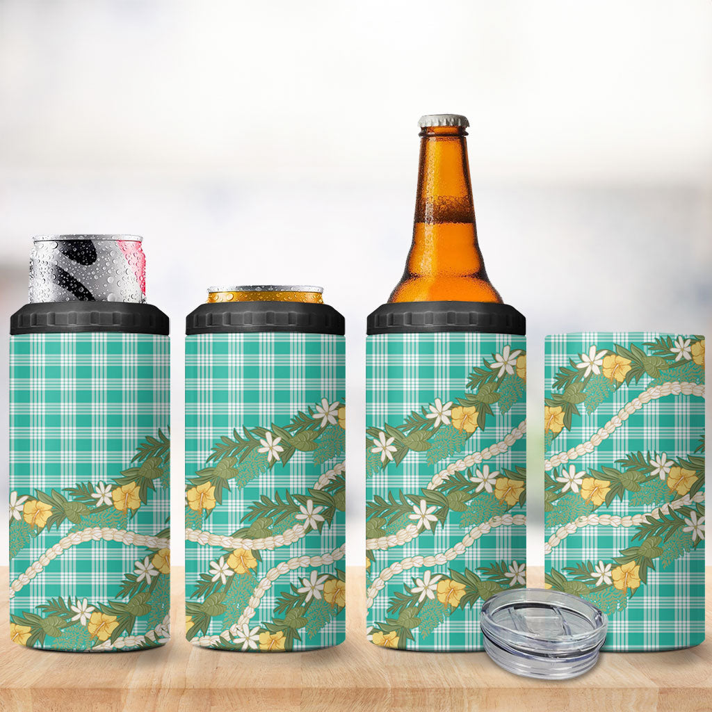 Aloha Puakenikeni Anthurium Pikake Lei 4 in 1 Can Cooler Tumbler Marine Hawaiian Palaka Pattern LT9 - Polynesian Pride