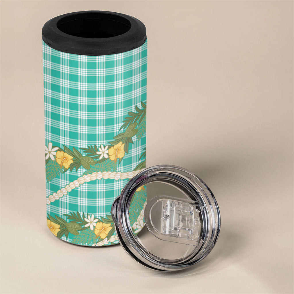 Aloha Puakenikeni Anthurium Pikake Lei 4 in 1 Can Cooler Tumbler Marine Hawaiian Palaka Pattern LT9 - Polynesian Pride