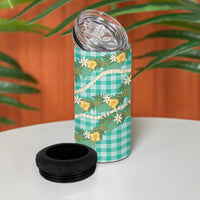 Aloha Puakenikeni Anthurium Pikake Lei 4 in 1 Can Cooler Tumbler Marine Hawaiian Palaka Pattern LT9 - Polynesian Pride