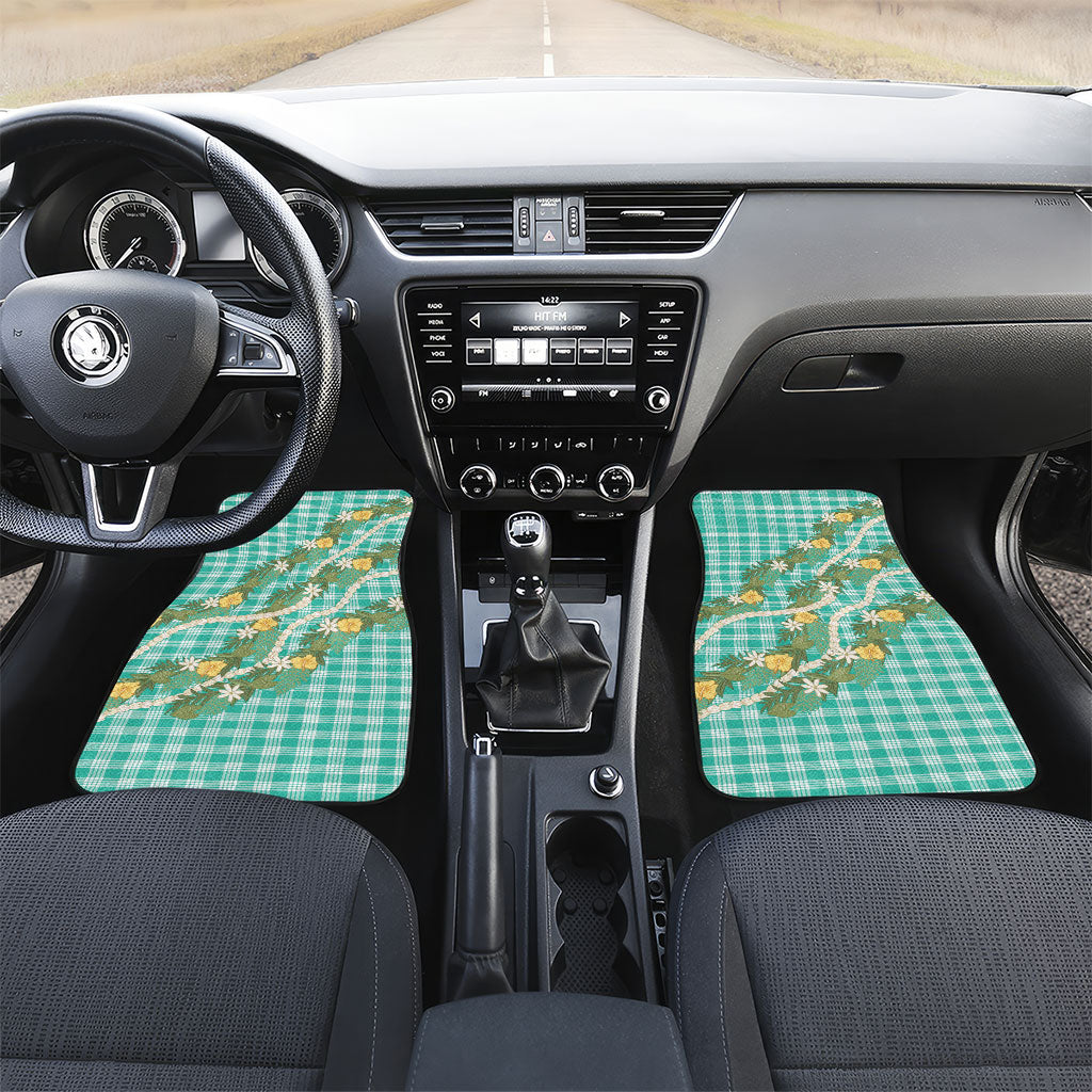 Aloha Puakenikeni Anthurium Pikake Lei Car Mats Marine Hawaiian Palaka Pattern LT9 Set 2pcs - Front Marine - Polynesian Pride