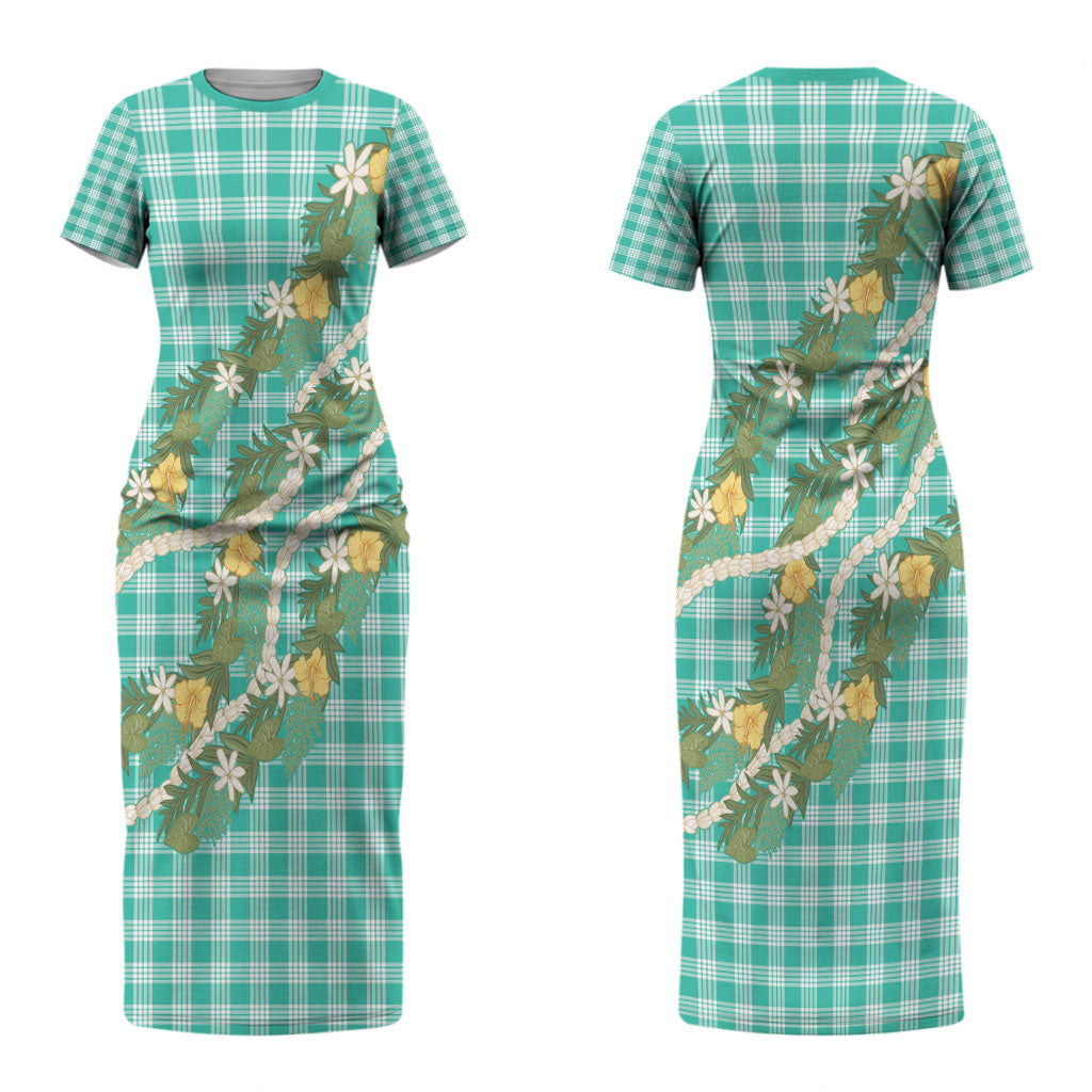 Aloha Puakenikeni Anthurium Pikake Lei Couples Matching Short Sleeve Bodycon Dress and Hawaiian Shirt Marine Hawaiian Palaka Pattern LT9 - Polynesian Pride