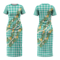 Aloha Puakenikeni Anthurium Pikake Lei Couples Matching Short Sleeve Bodycon Dress and Hawaiian Shirt Marine Hawaiian Palaka Pattern LT9 - Polynesian Pride