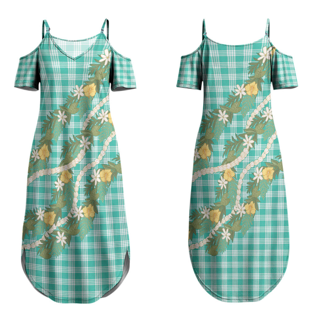 Aloha Puakenikeni Anthurium Pikake Lei Couples Matching Summer Maxi Dress and Long Sleeve Button Shirt Marine Hawaiian Palaka Pattern LT9 - Polynesian Pride