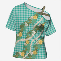 Aloha Puakenikeni Anthurium Pikake Lei Cross Shoulder Shirt Marine Hawaiian Palaka Pattern