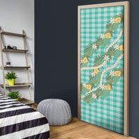 Aloha Puakenikeni Anthurium Pikake Lei Door Cover Marine Hawaiian Palaka Pattern