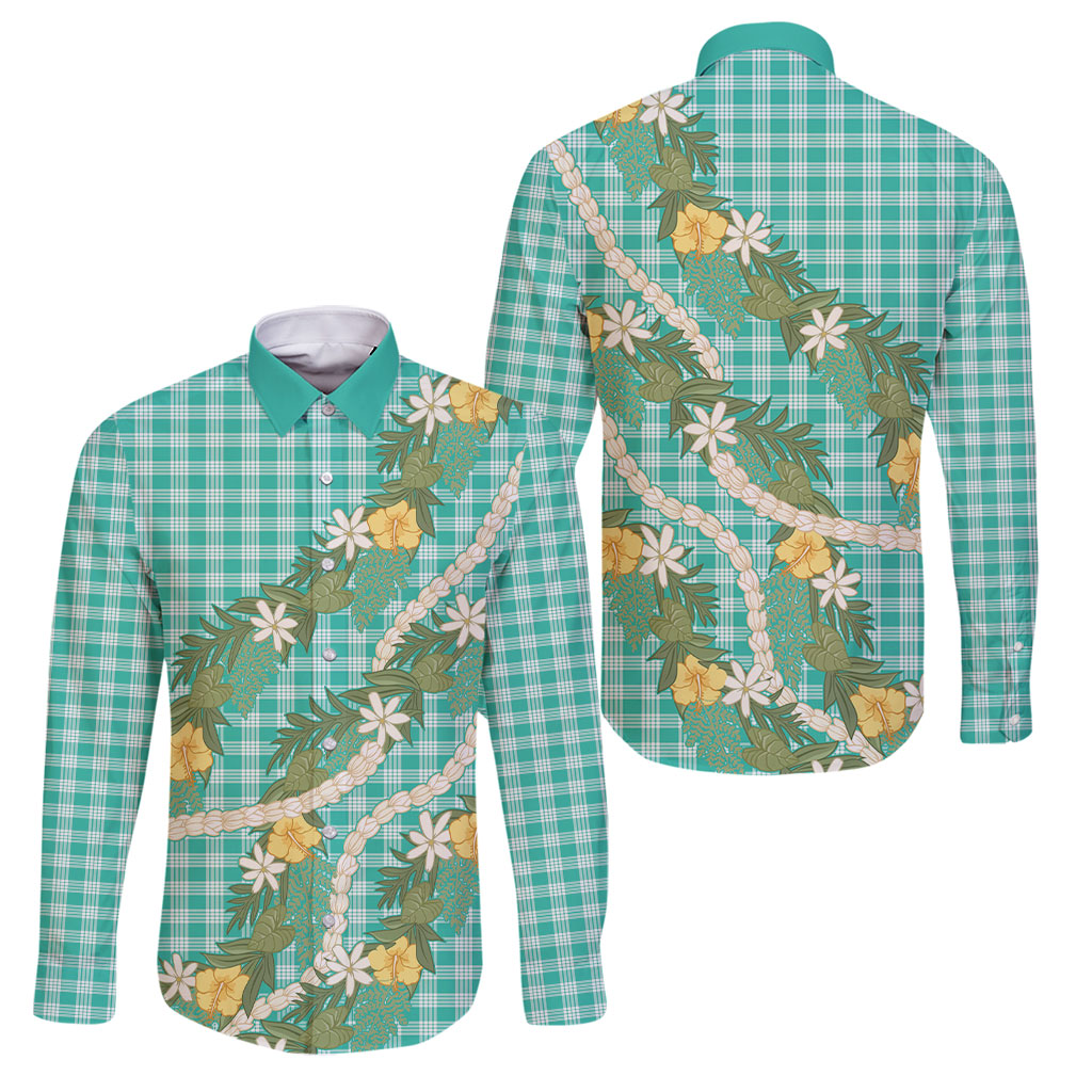 Aloha Puakenikeni Anthurium Pikake Lei Family Matching Long Sleeve Bodycon Dress and Hawaiian Shirt Marine Hawaiian Palaka Pattern LT9 Dad's Shirt - Long Sleeve Marine - Polynesian Pride