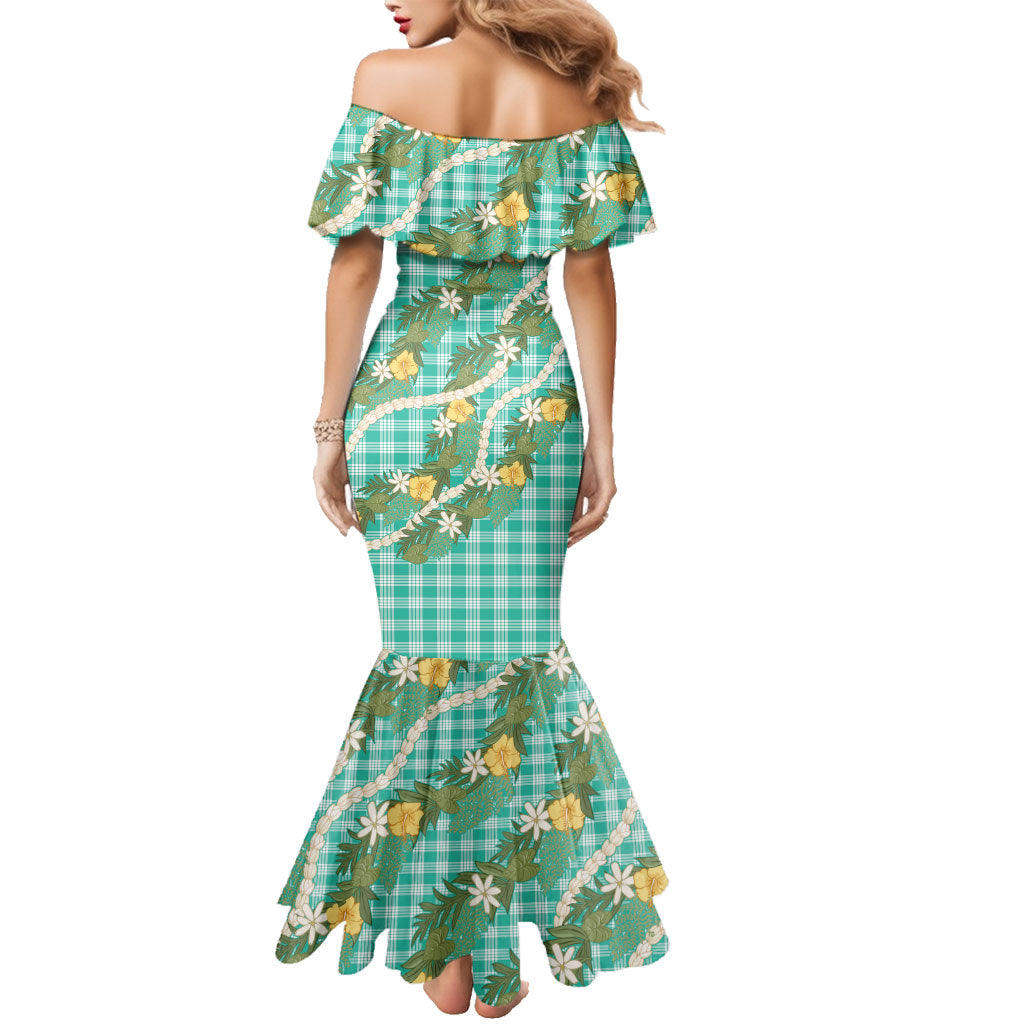 Aloha Puakenikeni Anthurium Pikake Lei Family Matching Mermaid Dress and Hawaiian Shirt Marine Hawaiian Palaka Pattern