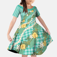 Aloha Puakenikeni Anthurium Pikake Lei Family Matching Off Shoulder Maxi Dress and Hawaiian Shirt Marine Hawaiian Palaka Pattern
