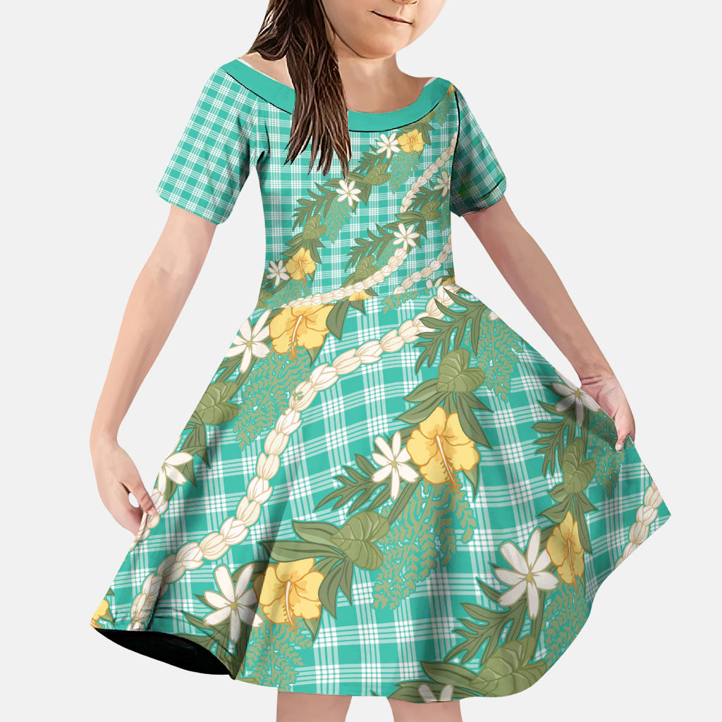 Aloha Puakenikeni Anthurium Pikake Lei Family Matching Off Shoulder Short Dress and Hawaiian Shirt Marine Hawaiian Palaka Pattern