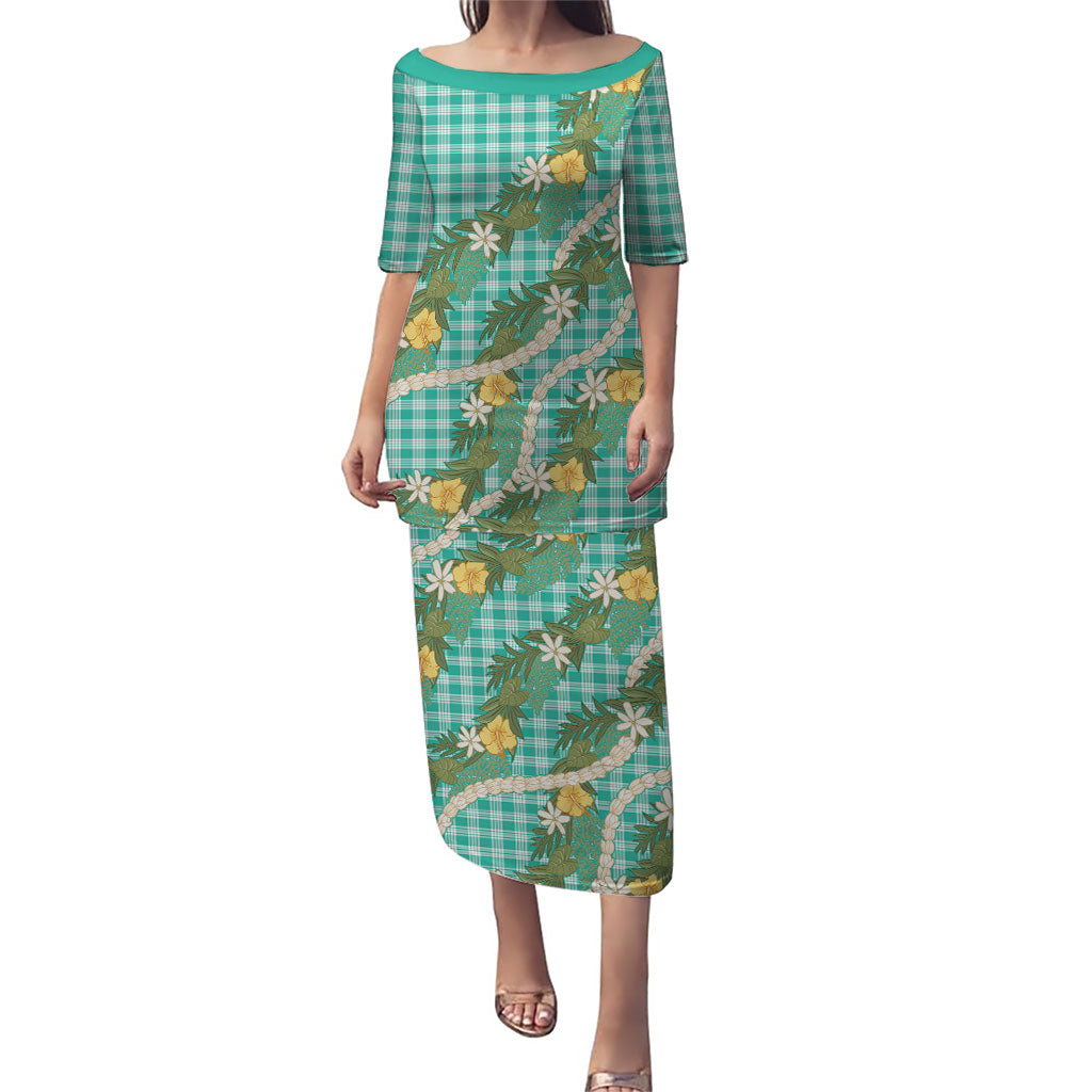 Aloha Puakenikeni Anthurium Pikake Lei Family Matching Puletasi and Hawaiian Shirt Marine Hawaiian Palaka Pattern