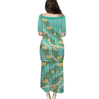 Aloha Puakenikeni Anthurium Pikake Lei Family Matching Puletasi and Hawaiian Shirt Marine Hawaiian Palaka Pattern