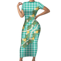 Aloha Puakenikeni Anthurium Pikake Lei Family Matching Short Sleeve Bodycon Dress and Hawaiian Shirt Marine Hawaiian Palaka Pattern