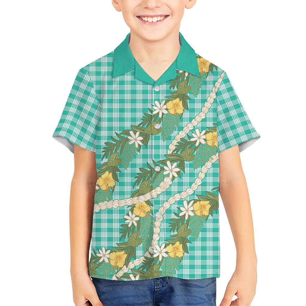 Aloha Puakenikeni Anthurium Pikake Lei Family Matching Short Sleeve Bodycon Dress and Hawaiian Shirt Marine Hawaiian Palaka Pattern