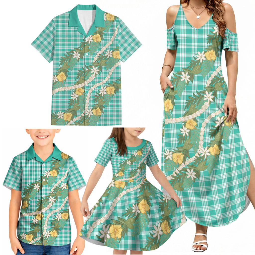 Aloha Puakenikeni Anthurium Pikake Lei Family Matching Summer Maxi Dress and Hawaiian Shirt Marine Hawaiian Palaka Pattern LT9 - Polynesian Pride