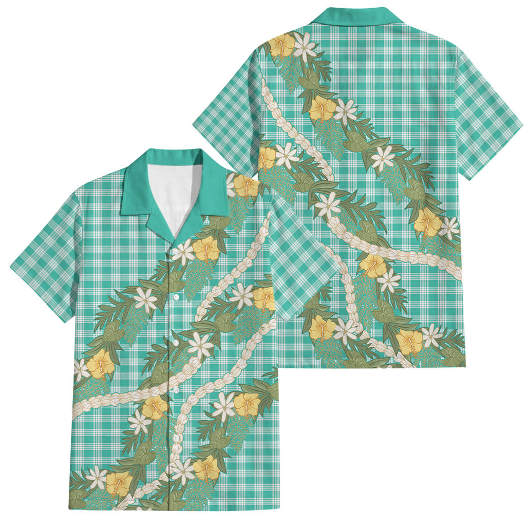 Aloha Puakenikeni Anthurium Pikake Lei Family Matching Summer Maxi Dress and Hawaiian Shirt Marine Hawaiian Palaka Pattern LT9 Dad's Shirt - Short Sleeve Marine - Polynesian Pride