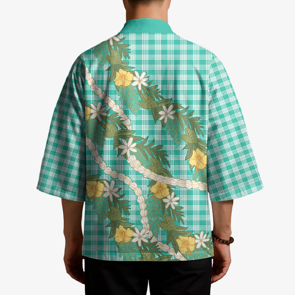 Aloha Puakenikeni Anthurium Pikake Lei Kimono Marine Hawaiian Palaka Pattern LT9 - Polynesian Pride