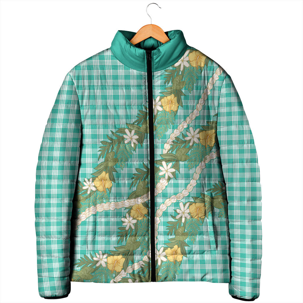 Aloha Puakenikeni Anthurium Pikake Lei Padded Jacket Marine Hawaiian Palaka Pattern