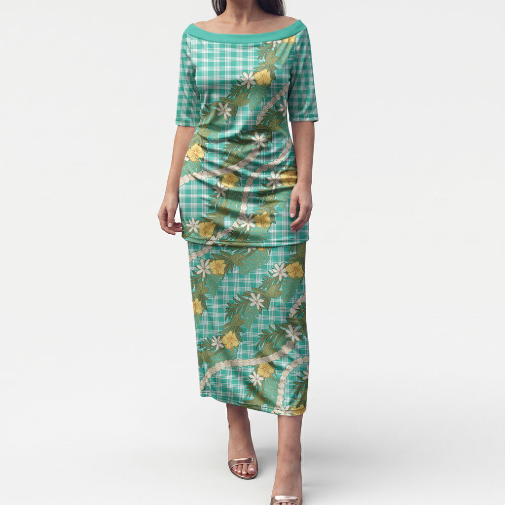 Aloha Puakenikeni Anthurium Pikake Lei Puletasi Marine Hawaiian Palaka Pattern LT9 Long Dress Marine - Polynesian Pride