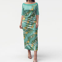Aloha Puakenikeni Anthurium Pikake Lei Puletasi Marine Hawaiian Palaka Pattern LT9 Long Dress Marine - Polynesian Pride