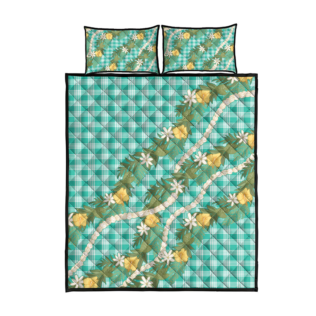 Aloha Puakenikeni Anthurium Pikake Lei Quilt Bed Set Marine Hawaiian Palaka Pattern LT9 - Polynesian Pride