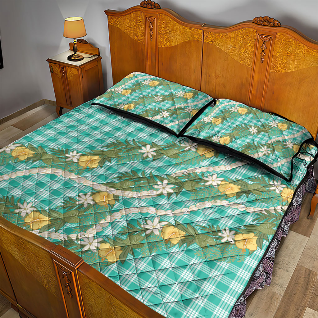 Aloha Puakenikeni Anthurium Pikake Lei Quilt Bed Set Marine Hawaiian Palaka Pattern LT9 - Polynesian Pride