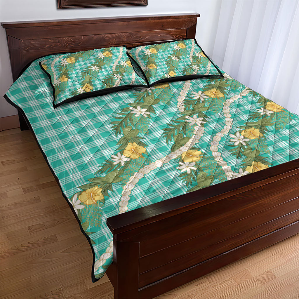 Aloha Puakenikeni Anthurium Pikake Lei Quilt Bed Set Marine Hawaiian Palaka Pattern LT9 - Polynesian Pride