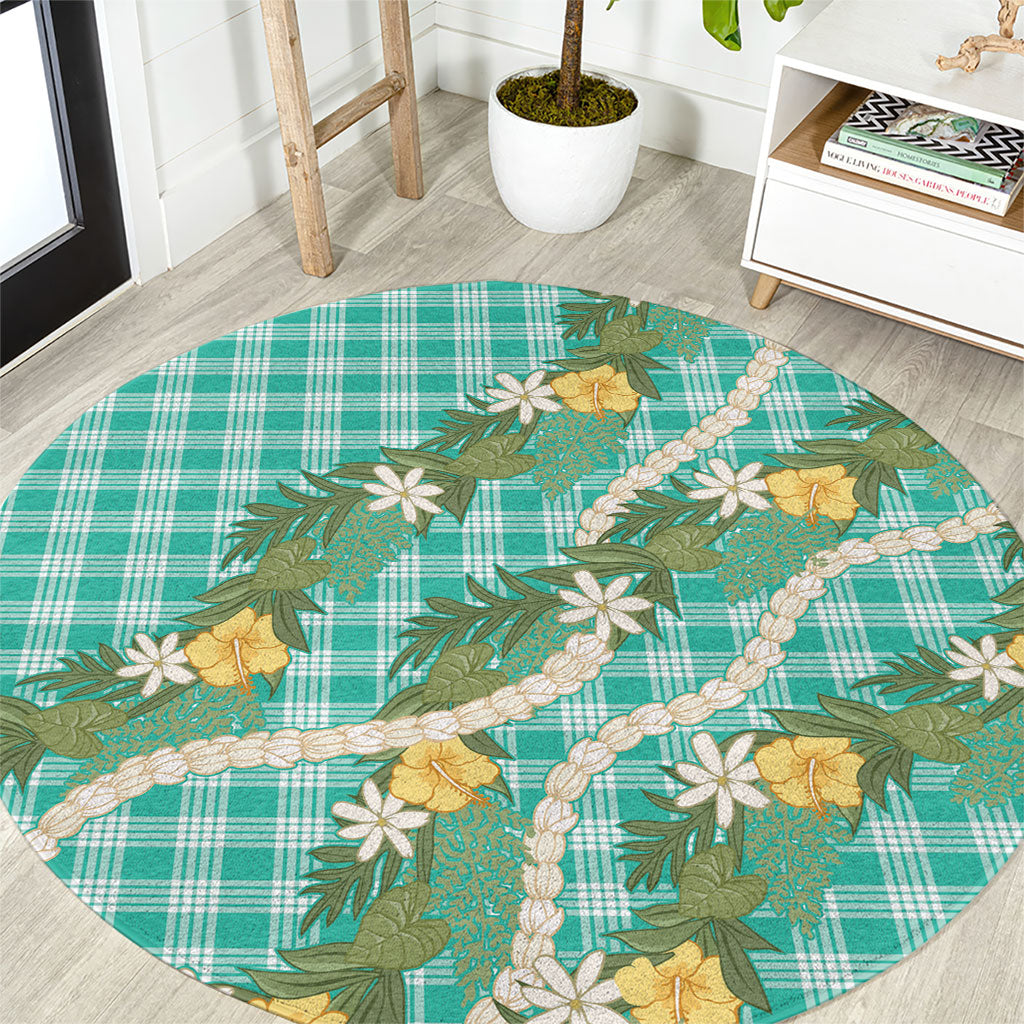 Aloha Puakenikeni Anthurium Pikake Lei Round Carpet Marine Hawaiian Palaka Pattern LT9 Marine - Polynesian Pride