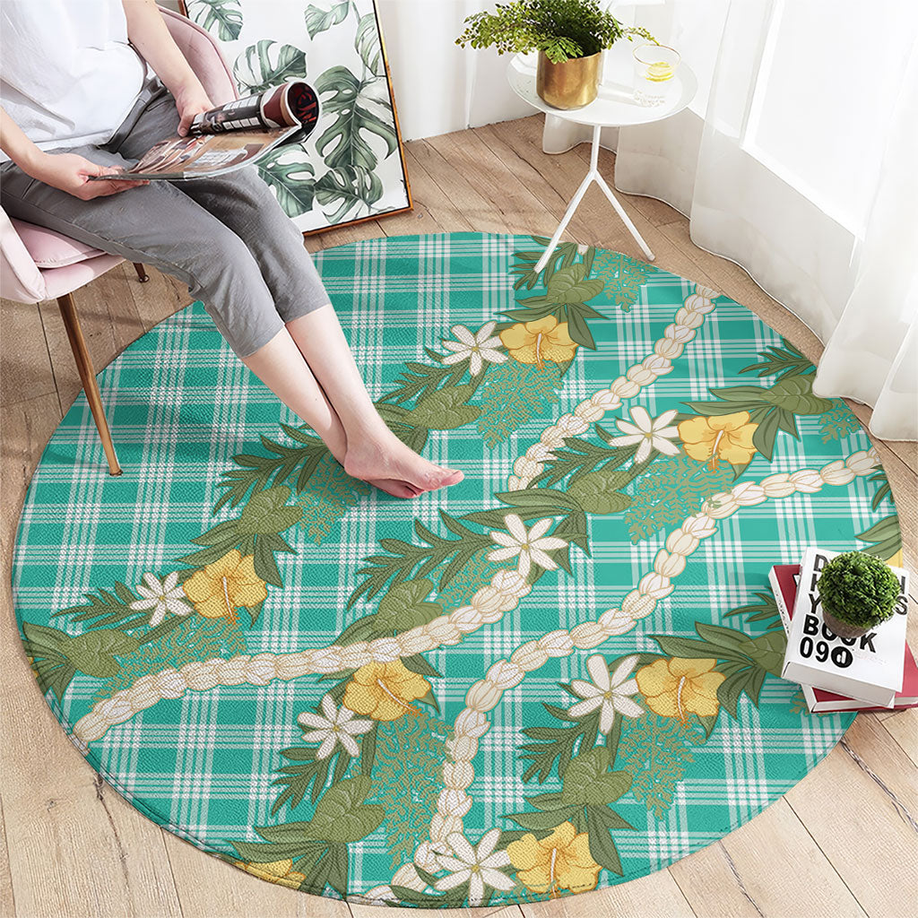 Aloha Puakenikeni Anthurium Pikake Lei Round Carpet Marine Hawaiian Palaka Pattern LT9 - Polynesian Pride