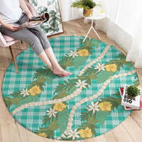 Aloha Puakenikeni Anthurium Pikake Lei Round Carpet Marine Hawaiian Palaka Pattern LT9 - Polynesian Pride
