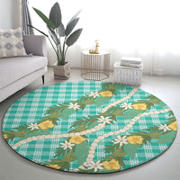 Aloha Puakenikeni Anthurium Pikake Lei Round Carpet Marine Hawaiian Palaka Pattern LT9 - Polynesian Pride