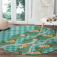 Aloha Puakenikeni Anthurium Pikake Lei Round Carpet Marine Hawaiian Palaka Pattern LT9 - Polynesian Pride