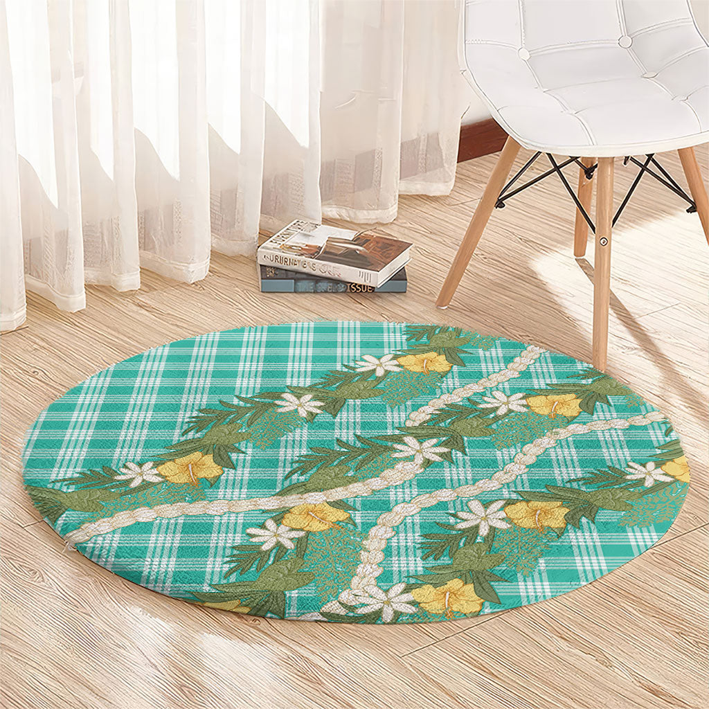 Aloha Puakenikeni Anthurium Pikake Lei Round Carpet Marine Hawaiian Palaka Pattern LT9 - Polynesian Pride