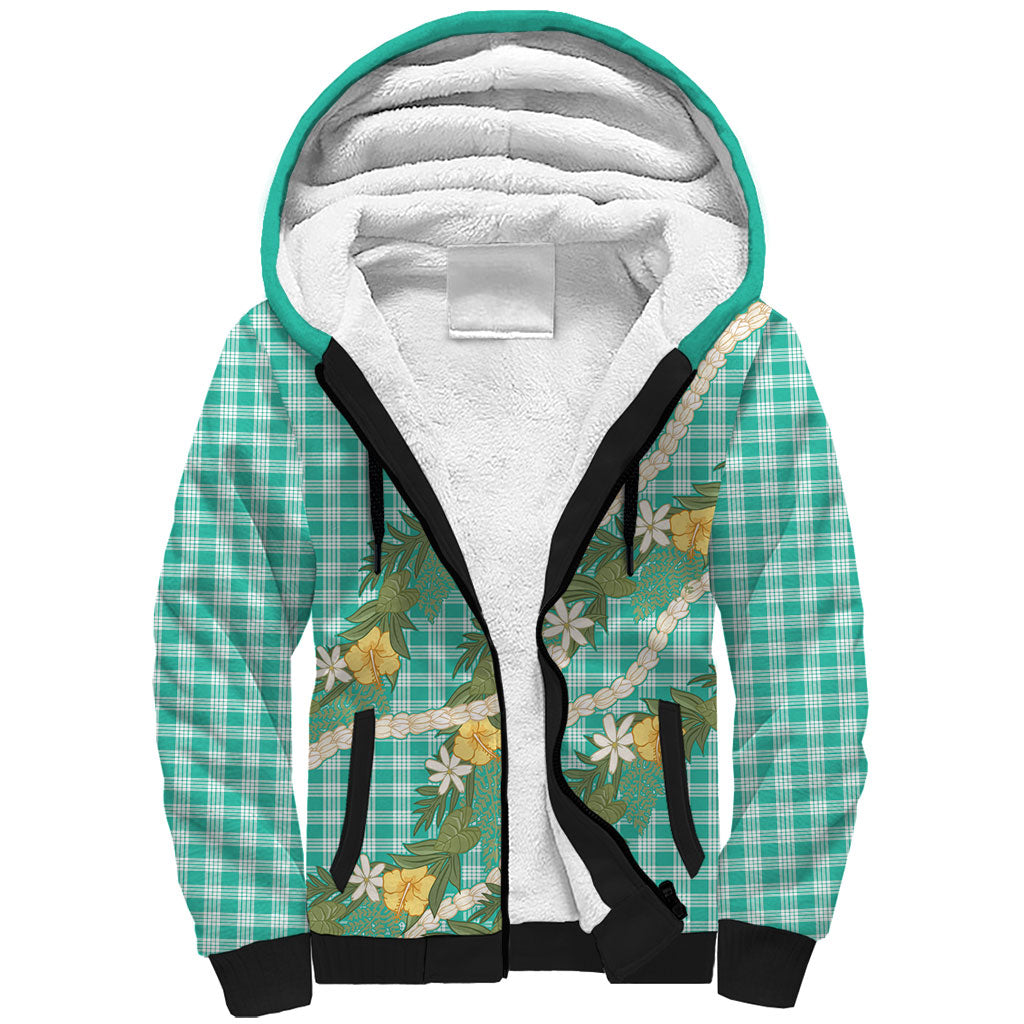 Aloha Puakenikeni Anthurium Pikake Lei Sherpa Hoodie Marine Hawaiian Palaka Pattern