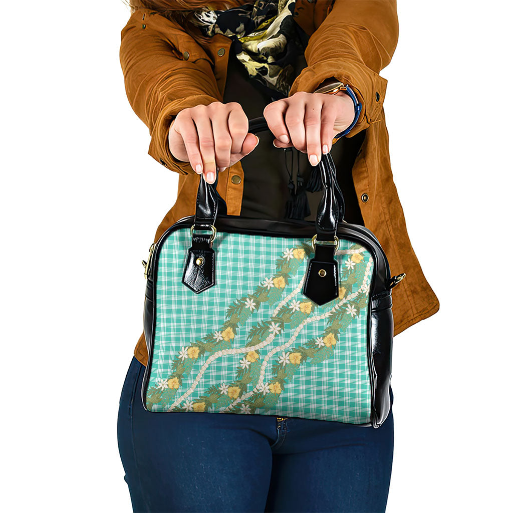 Aloha Puakenikeni Anthurium Pikake Lei Shoulder Handbag Marine Hawaiian Palaka Pattern