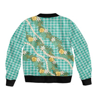 Aloha Puakenikeni Anthurium Pikake Lei Sleeve Zip Bomber Jacket Marine Hawaiian Palaka Pattern