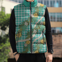 Aloha Puakenikeni Anthurium Pikake Lei Sleeveless Puffer Jacket Marine Hawaiian Palaka Pattern