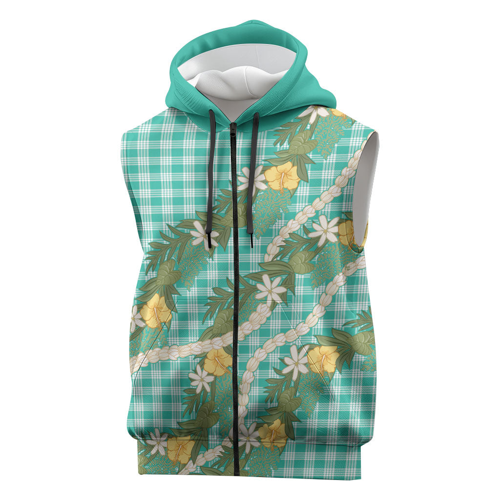 Aloha Puakenikeni Anthurium Pikake Lei Sleeveless Zip Hoodie Marine Hawaiian Palaka Pattern