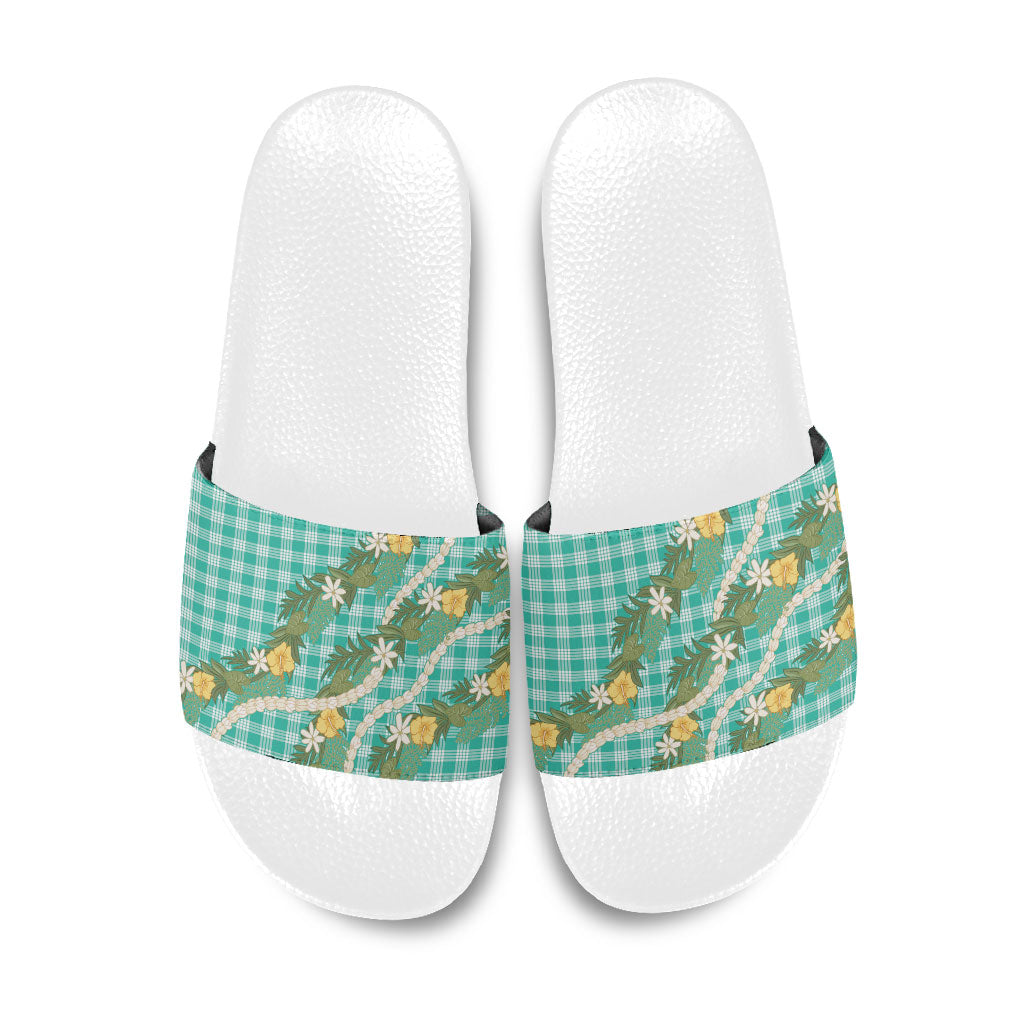 Aloha Puakenikeni Anthurium Pikake Lei Slide Sandals Marine Hawaiian Palaka Pattern LT9 Marine - Polynesian Pride