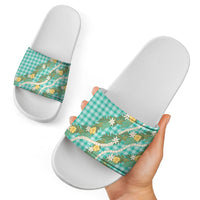 Aloha Puakenikeni Anthurium Pikake Lei Slide Sandals Marine Hawaiian Palaka Pattern LT9 - Polynesian Pride