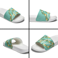 Aloha Puakenikeni Anthurium Pikake Lei Slide Sandals Marine Hawaiian Palaka Pattern LT9 - Polynesian Pride