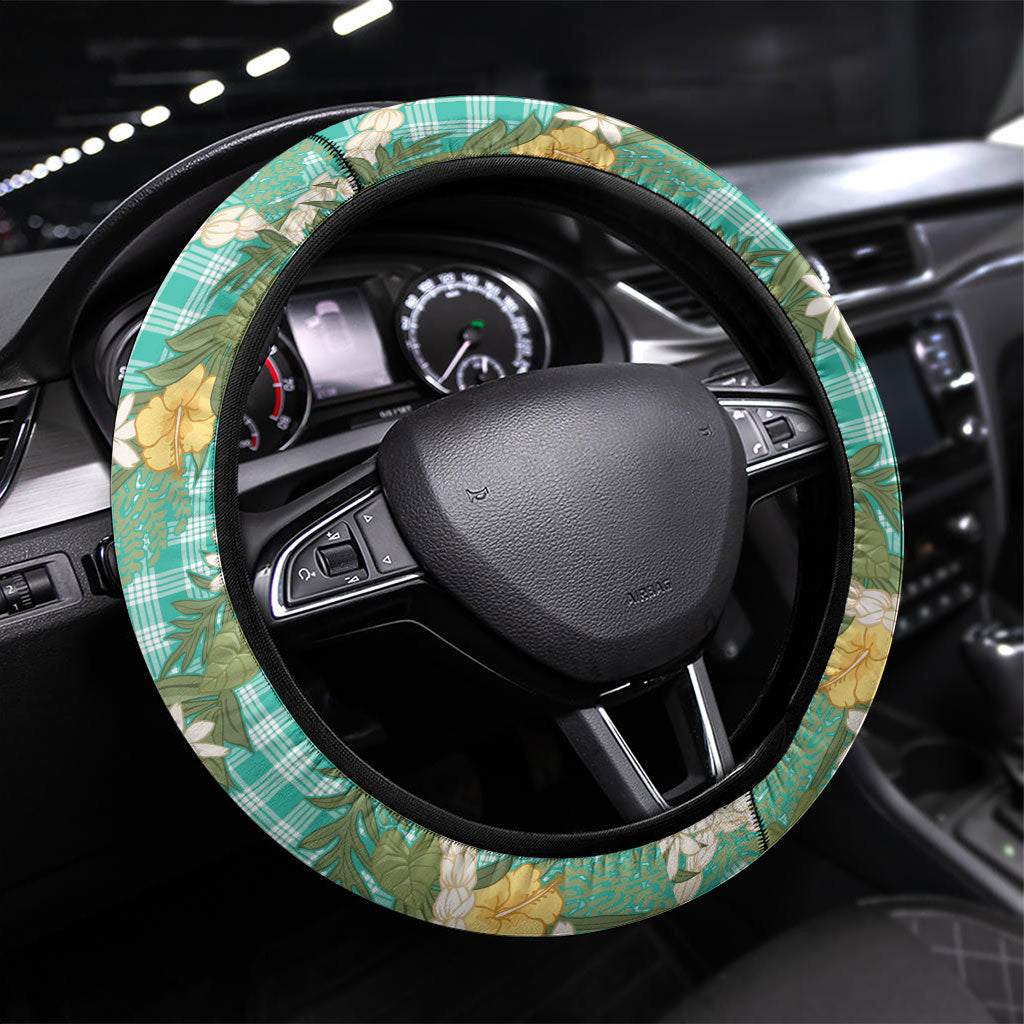 Aloha Puakenikeni Anthurium Pikake Lei Steering Wheel Cover Marine Hawaiian Palaka Pattern