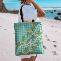 Aloha Puakenikeni Anthurium Pikake Lei Tote Bag Marine Hawaiian Palaka Pattern